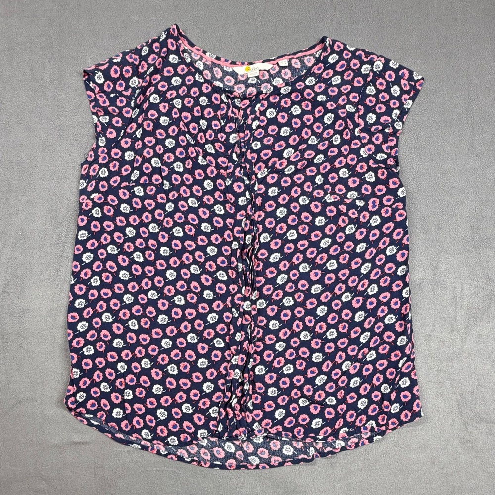 Boden Navy Floral Top with Pink & White Blooms